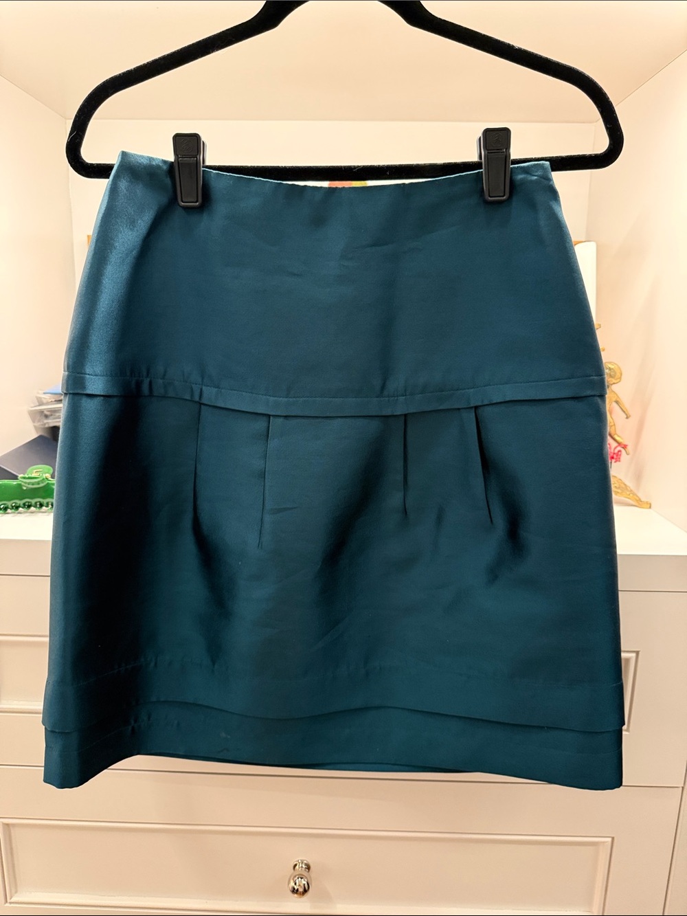 Lela Rose Teal Mini Skirt with Pleat Detail